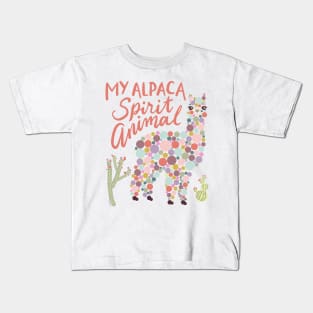 My Alpaca Spirit Animal Colorful Circles Desert Cactus Kids T-Shirt